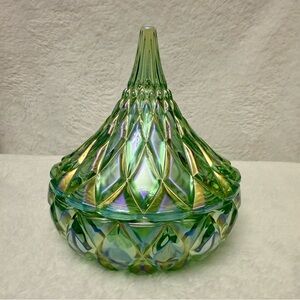 NWT Godinger Hershey's Kiss Candy Jar Iridescent Green